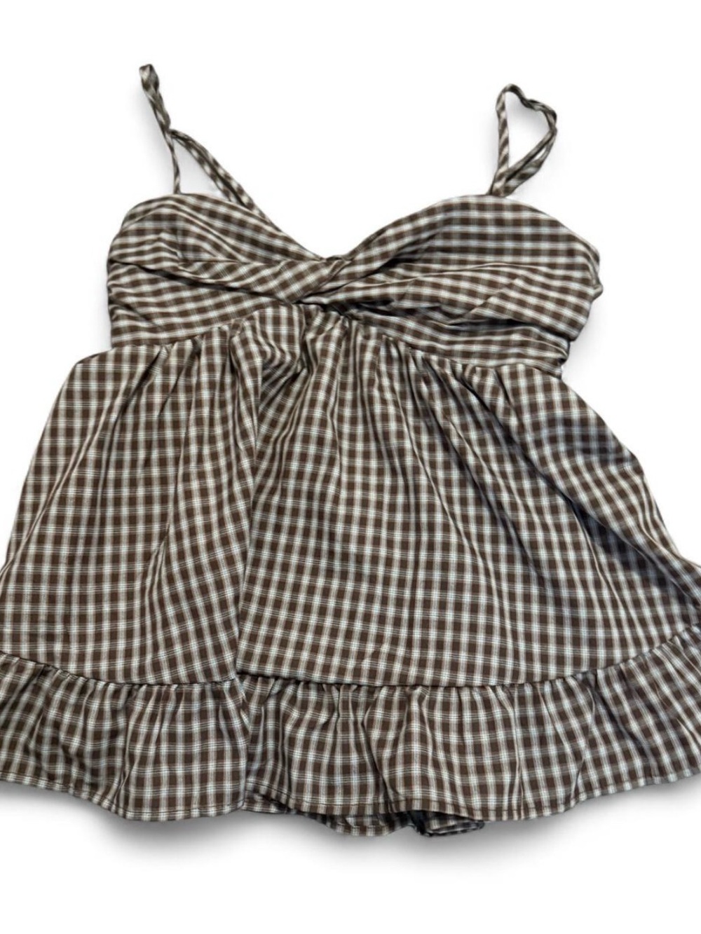 Brown Gingham Babydoll Top